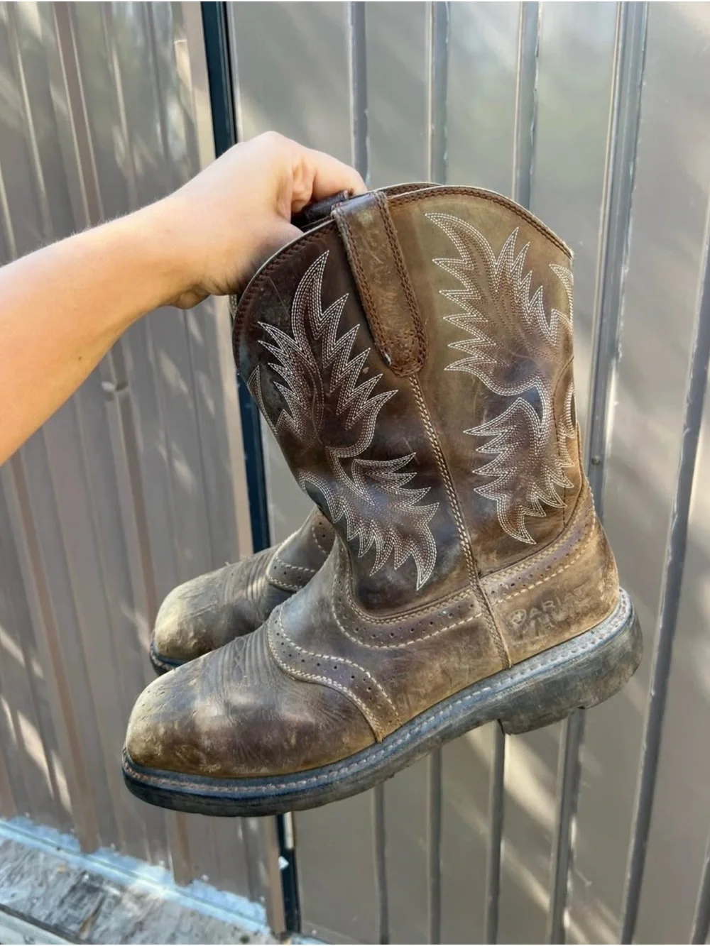 Ariat Mens Steel Toe Embroidered Round Toe Work Western Boots Brown Size 10.5EE